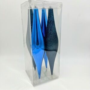 Large Blue Glitter and Glossy Icicle Teardrop Ornaments 12" Length